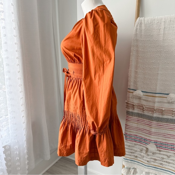 Ulla Johnson Rosalind Saffron Burnt Orange Long Puff Sleeves Mini Dress Size 10 - Picture 5 of 14